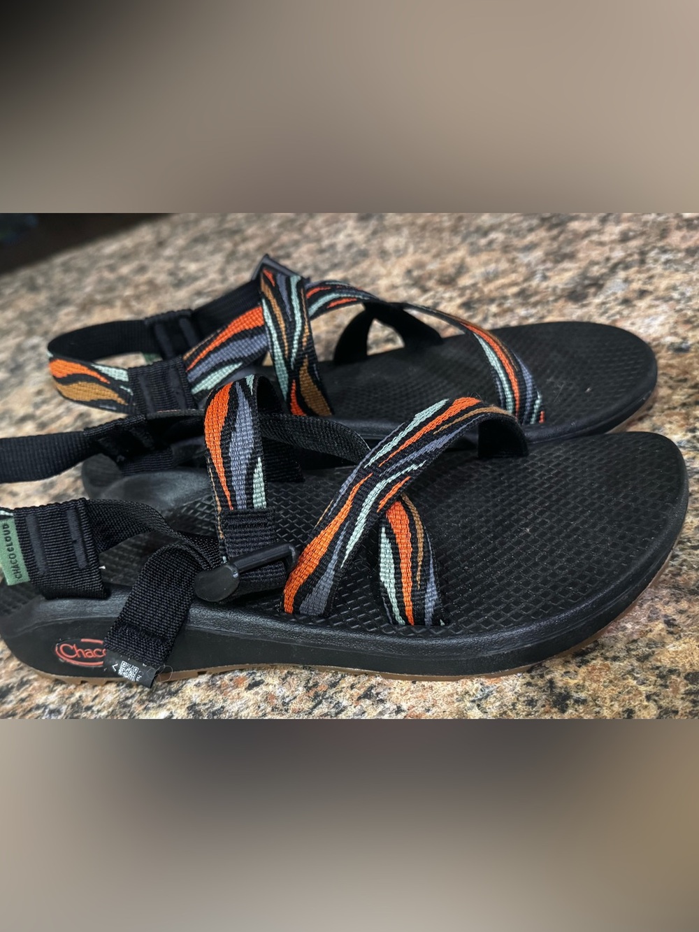 Chaco Cloud Womens 9 Orange Gray Strappy Outdoor Sport Hiking Sandals Trail Shoe